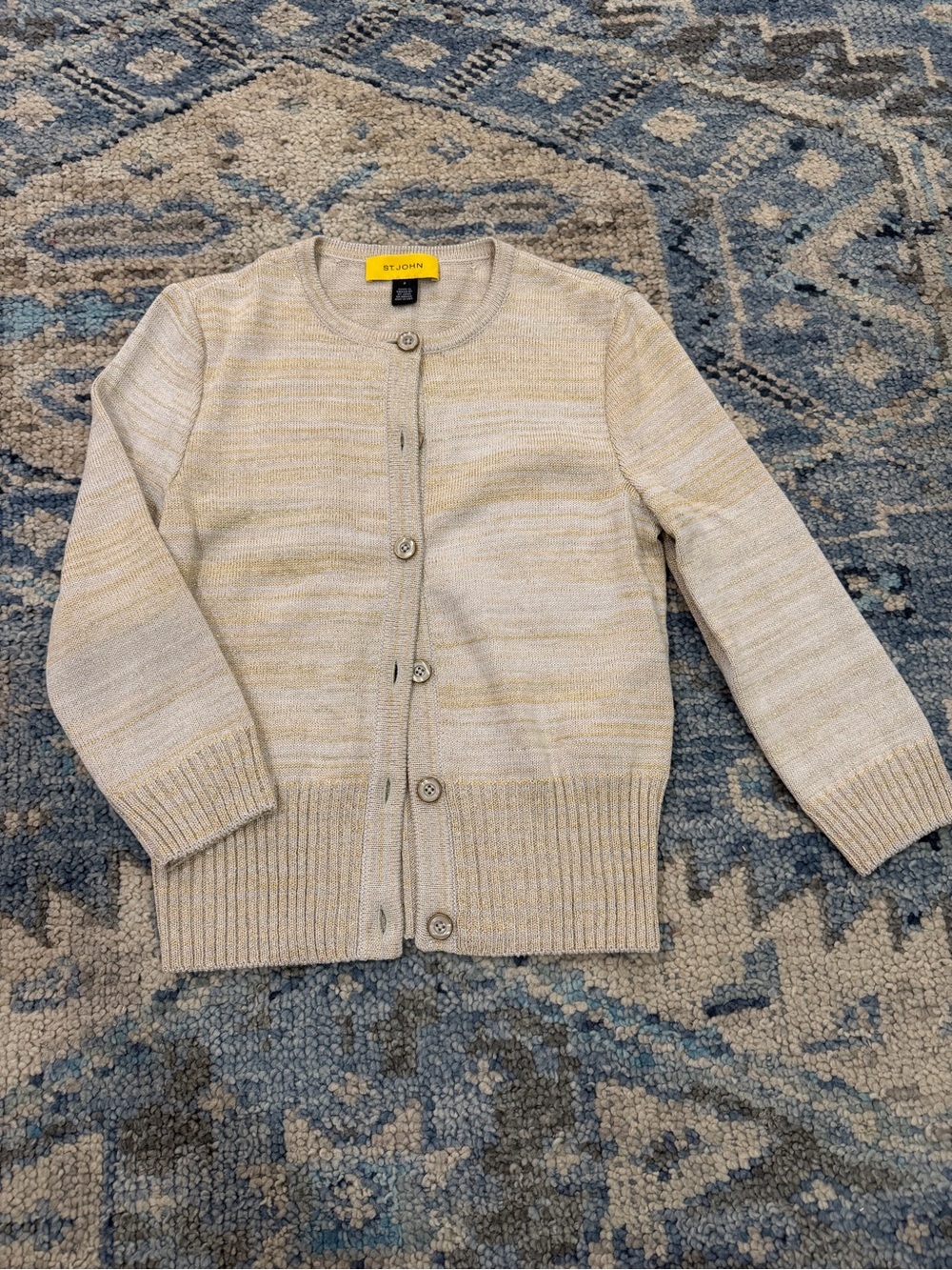 St. John Crewneck Button Cardigan in gold wool Beige